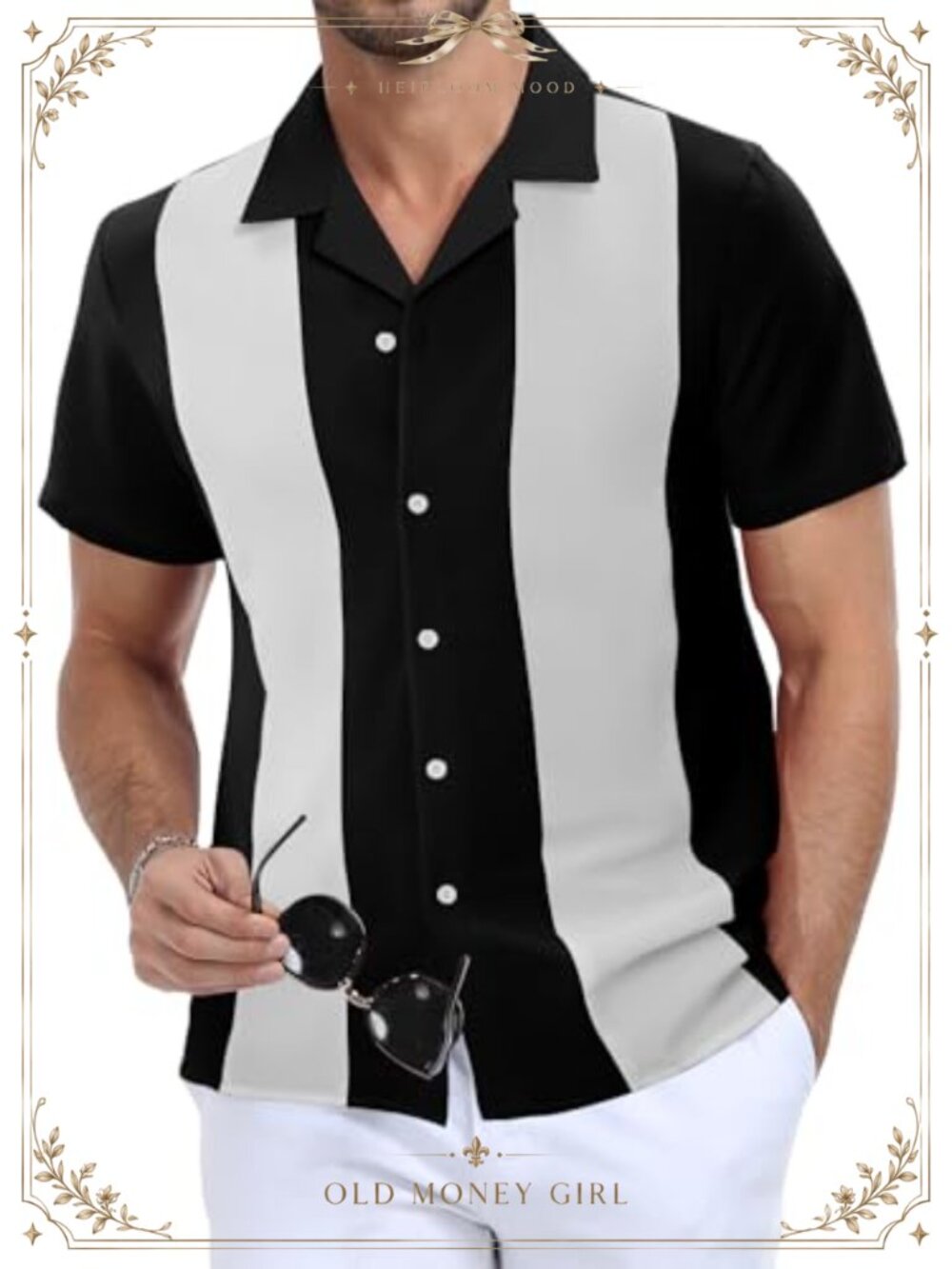 Men's Casual Button Down Bowling Shirt Short Sleeve Vintage Summer Beach